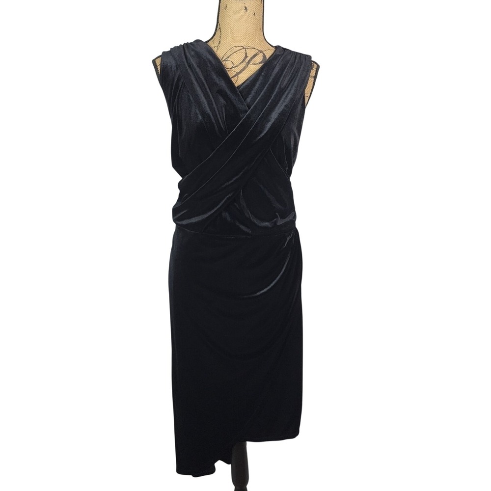ELOQUII Size 22 Elegant Draped Black Velvet Exposed Zipper Cocktail Dress EUC